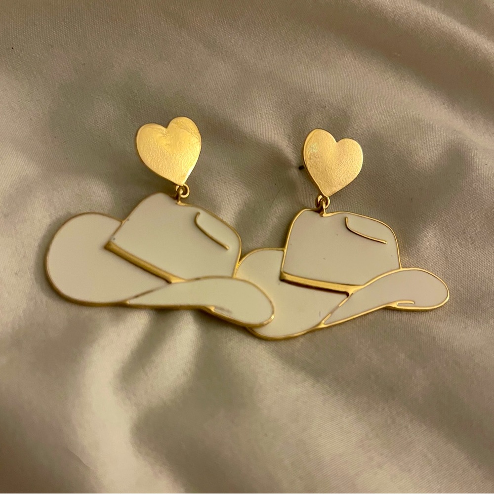 White cowboy hat earrings